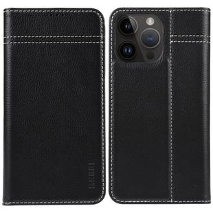 For iPhone 15 Pro GEBEI Top-grain Horizontal Flip Leather Phone Case(Black)