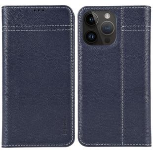 For iPhone 15 Pro GEBEI Top-grain Horizontal Flip Leather Phone Case(Blue)