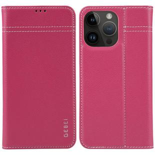 For iPhone 15 Pro GEBEI Top-grain Horizontal Flip Leather Phone Case(Rose Red)