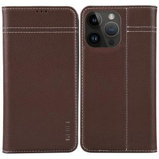 For iPhone 15 Pro GEBEI Top-grain Horizontal Flip Leather Phone Case(Brown)