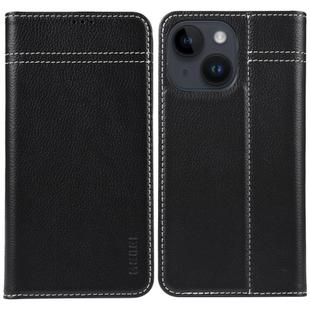 For iPhone 15 Plus GEBEI Top-grain Horizontal Flip Leather Phone Case(Black)