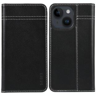 For iPhone 15 GEBEI Top-grain Horizontal Flip Leather Phone Case(Black)