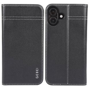 For iPhone 16 GEBEI Top-grain Horizontal Flip Leather Phone Case(Black)