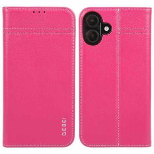 For iPhone 16 GEBEI Top-grain Horizontal Flip Leather Phone Case(Rose Red)