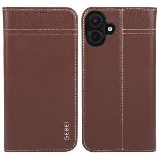 For iPhone 16 GEBEI Top-grain Horizontal Flip Leather Phone Case(Brown)