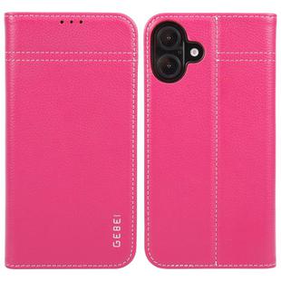 For iPhone 16 Plus GEBEI Top-grain Horizontal Flip Leather Phone Case(Rose Red)