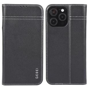 For iPhone 16 Pro GEBEI Top-grain Horizontal Flip Leather Phone Case(Black)