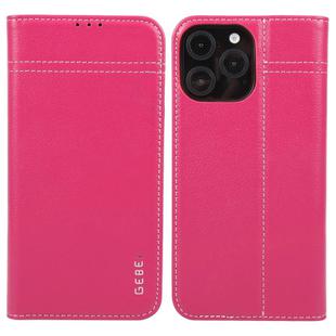 For iPhone 16 Pro GEBEI Top-grain Horizontal Flip Leather Phone Case(Rose Red)