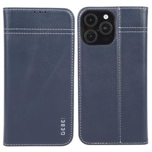 For iPhone 16 Pro Max GEBEI Top-grain Horizontal Flip Leather Phone Case(Blue)