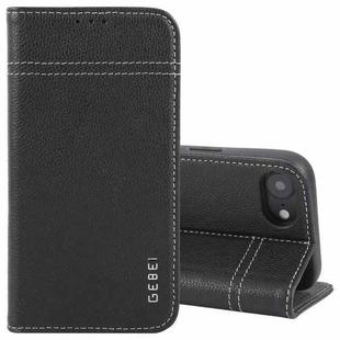 For iPhone 16e GEBEI Top-grain Horizontal Flip Leather Phone Case(Black)