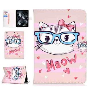 For iPad mini1 / 2 / 3 / 4 Colored Drawing Pattern Horizontal Flip PU Leather Case with Holder & Card Slot & Sleep / Wake-up Function(Glasses Cat)