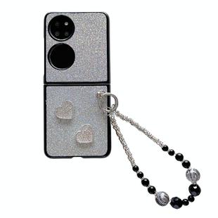 For Huawei P50 Pocket Gradient Color Glitter Shockproof Protective Phone Case With Bead Chain(Grey)