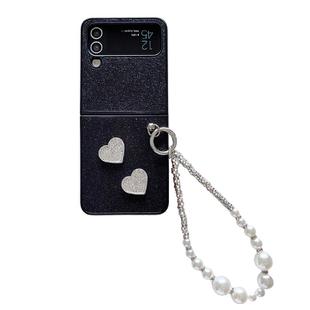 For Samsung Galaxy Z Flip4 5G Gradient Color Glitter Shockproof Protective Phone Case With Bead Chain(Black)
