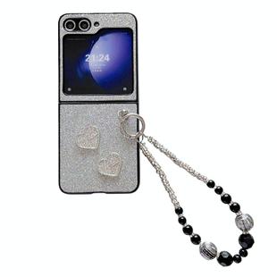 For Samsung Galaxy Z Flip5 5G Gradient Color Glitter Shockproof Protective Phone Case With Bead Chain(Grey)