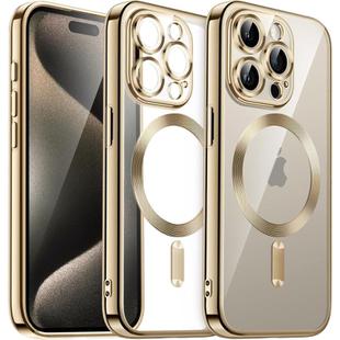 For iPhone 15 Pro Max Transparent Electroplated Magsafe Magnetic TPU Phone Case(Gold)