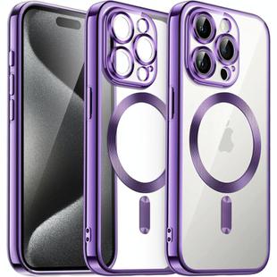 For iPhone 15 Pro Max Magsafe Magnetic Transparent Electroplated TPU Phone Case(Purple)