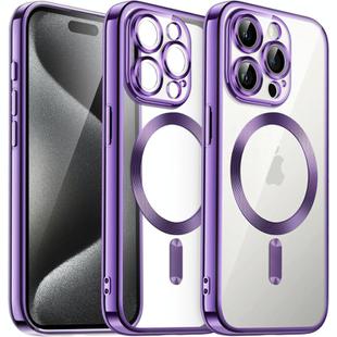 For iPhone 15 Pro Max Transparent Electroplated Magsafe Magnetic TPU Phone Case(Purple)