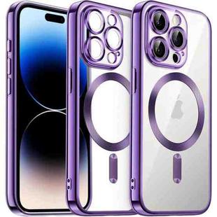 For iPhone 14 Pro Transparent Electroplated Magsafe Magnetic TPU Phone Case(Purple)