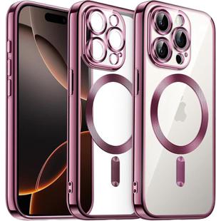 For iPhone 16 Pro Max Transparent Electroplated Magsafe Magnetic TPU Phone Case(Pink)