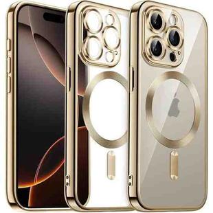 For iPhone 16 Pro Transparent Electroplated Magsafe Magnetic TPU Phone Case(Gold)