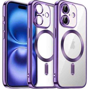 For iPhone 16 Transparent Electroplated Magsafe Magnetic TPU Phone Case(Purple)