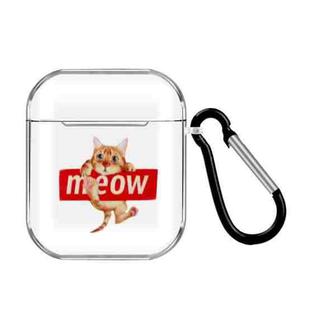 For Apple AirPods 1/2 Cartoon Pattern Transparent TPU Earphone Case with Keychain(Cat 2)