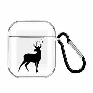 For Apple AirPods 1/2 Cartoon Pattern Transparent TPU Earphone Case with Keychain(Deer)