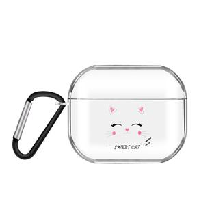 For AirPods Pro 3 Cartoon Pattern Transparent TPU Earphone Case with Keychain(Cat)