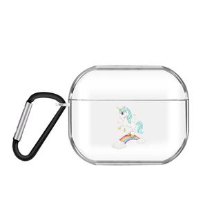 For AirPods Pro 3 Cartoon Pattern Transparent TPU Earphone Case with Keychain(Rainbow Horse)