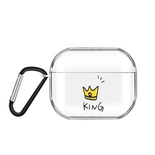 For AirPods Pro 3 Cartoon Pattern Transparent TPU Earphone Case with Keychain(Crown)