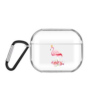 For AirPods Pro 3 Cartoon Pattern Transparent TPU Earphone Case with Keychain(Flamingo)