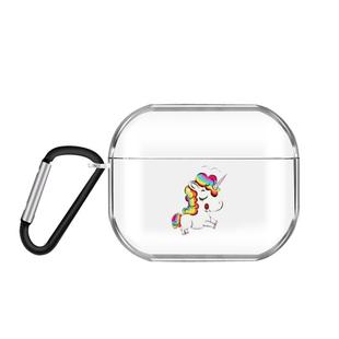For AirPods Pro 3 Cartoon Pattern Transparent TPU Earphone Case with Keychain(Unicorn)