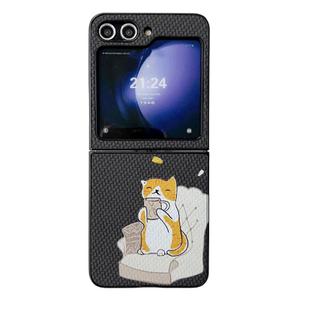 For Samsung Galaxy Z Flip5 5G Braided Texture Colored Drawing Pattern Phone Case(Black Coffee Cat)