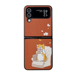 For Samsung Galaxy Z Flip4 5G Braided Texture Colored Drawing Pattern Phone Case(Brown Coffee Cat)