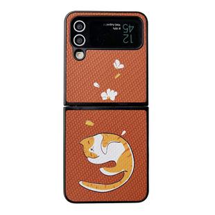 For Samsung Galaxy Z Flip4 5G Braided Texture Colored Drawing Pattern Phone Case(Brown Sleeping Cat)