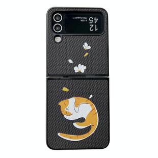 For Samsung Galaxy Z Flip4 5G Braided Texture Colored Drawing Pattern Phone Case(Black Sleeping Cat)