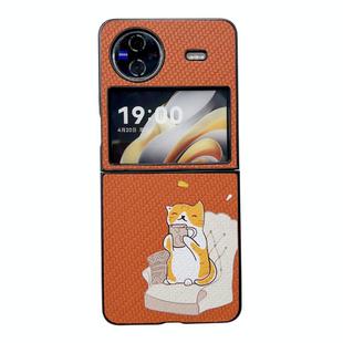 For vivo X Flip Braided Texture Colored Drawing Pattern Phone Case(Brown Coffee Cat)