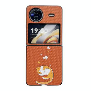 For vivo X Flip Braided Texture Colored Drawing Pattern Phone Case(Brown Sleeping Cat)