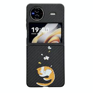 For vivo X Flip Braided Texture Colored Drawing Pattern Phone Case(Black Sleeping Cat)