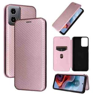For Motorola Moto G34 5G Carbon Fiber Texture Flip Leather Phone Case(Pink)