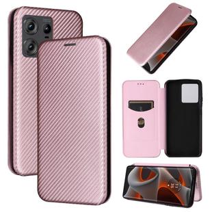 For Motorola Edge 50 Pro Carbon Fiber Texture Flip Leather Phone Case(Pink)