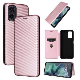 For Motorola Moto G35 Carbon Fiber Texture Flip Leather Phone Case(Pink)