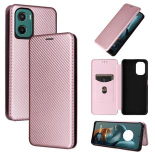 For Motorola Moto G05 / E15 Carbon Fiber Texture Flip Leather Phone Case(Pink)