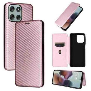 For Motorola Moto G56 / G66j / G66y 5G Carbon Fiber Texture Flip Leather Phone Case(Pink)