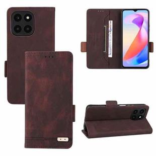 For Honor X6a 4G Magnetic Clasp Flip Leather Phone Case(Brown)