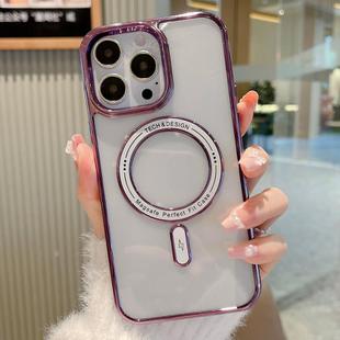 For iPhone 13 Pro Max MagSafe Magnetic Transparent TPU Electroplated Phone Case(Purple)