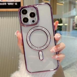 For iPhone 11 Pro MagSafe Magnetic Transparent TPU Electroplated Phone Case(Purple)