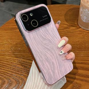 For iPhone 14 Plus Wood Grain Large Window Electroplated + Acrylic Phone Case(Pink)
