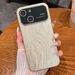 For iPhone 14 Plus Wood Grain Large Window Electroplated + Acrylic Phone Case(Gold)