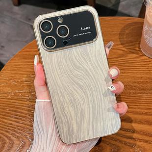 For iPhone 14 Pro Wood Grain Large Window Electroplated + Acrylic Phone Case(Gold)